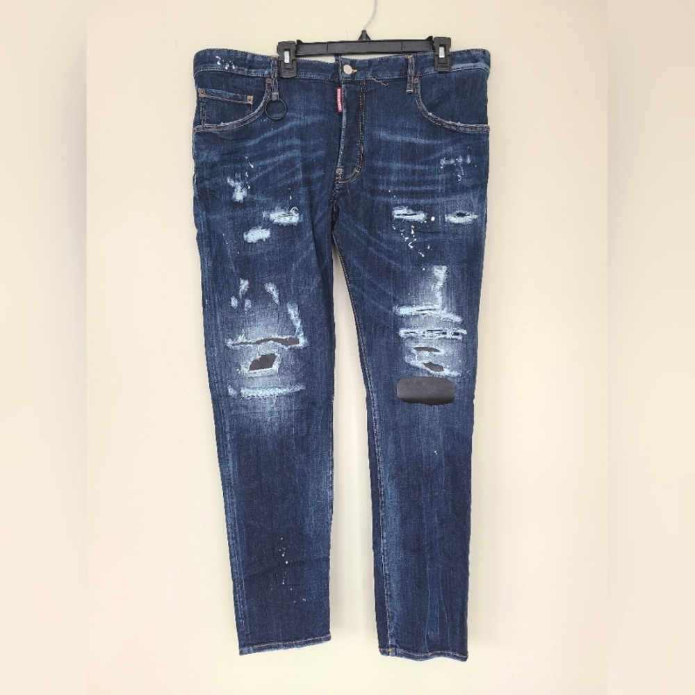 DSQUARED2 🇨🇦 Distressed Skater Jeans with Studded Pockets - Fits 42", Blue